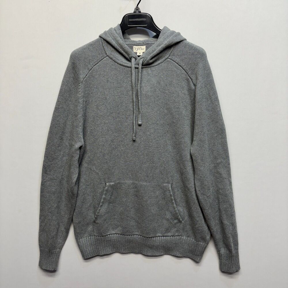 J. Crew Men Pullover Knit Hoodie Size Medium 100% Cotton Gray FA24 D111 -17